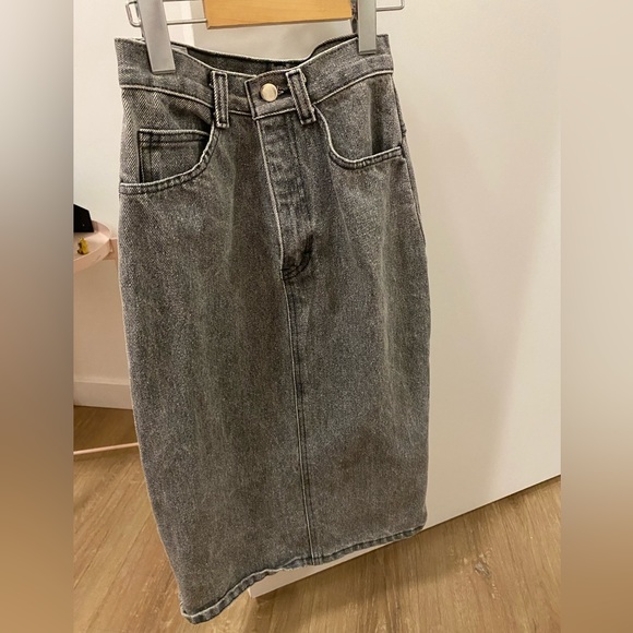 light gray denim 100% cotton vintage midi skirt - Picture 1 of 5